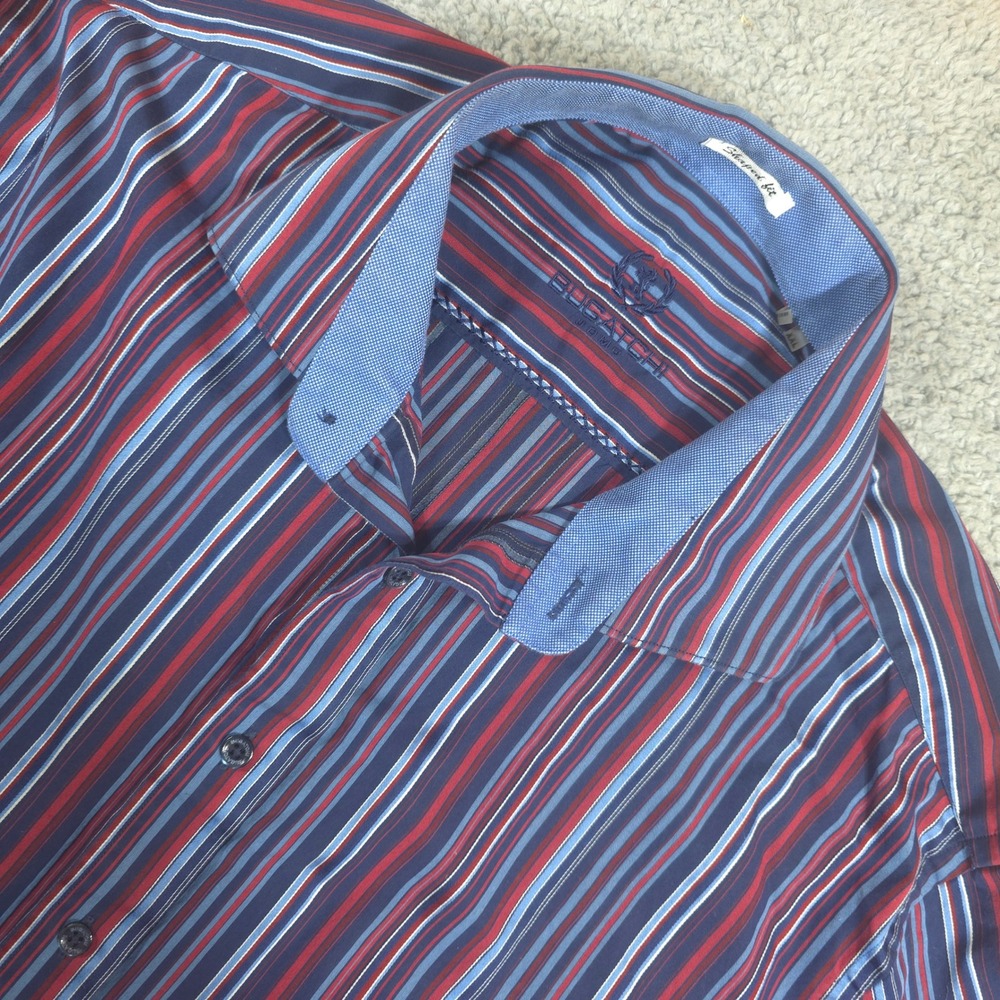 Bugatchi Uomo Striped Mens Button Down Shirt Shaped Fit XXL
